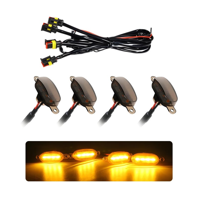 FSTURIOS 4PCS Car LED Grille Lights Bright Front Grill Bumper Trim Lamps with Wiring Harness Waterproof Grille LED Lights for 20042019 F150 F250 F350 Raptor20132018 Ram 1500 BlackYellow - Image 3