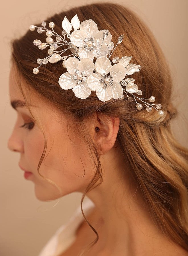 BERYUAN White Flower Hair Clip for Women Flower Rhinestone Wedding Hair Accessory（Silver） - Image 1