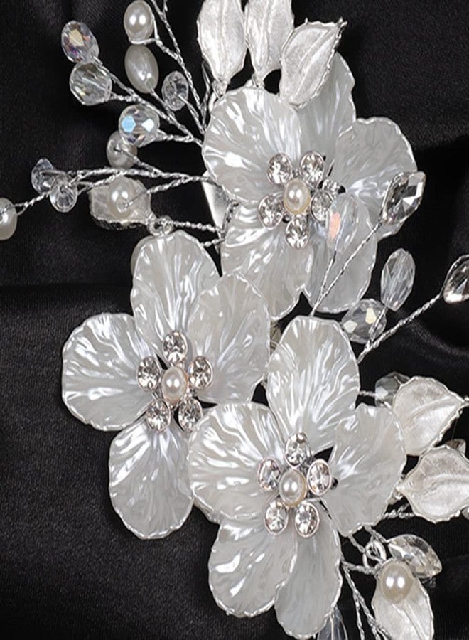 BERYUAN White Flower Hair Clip for Women Flower Rhinestone Wedding Hair Accessory（Silver） - Image 5