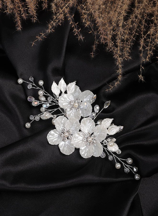 BERYUAN White Flower Hair Clip for Women Flower Rhinestone Wedding Hair Accessory（Silver） - Image 4