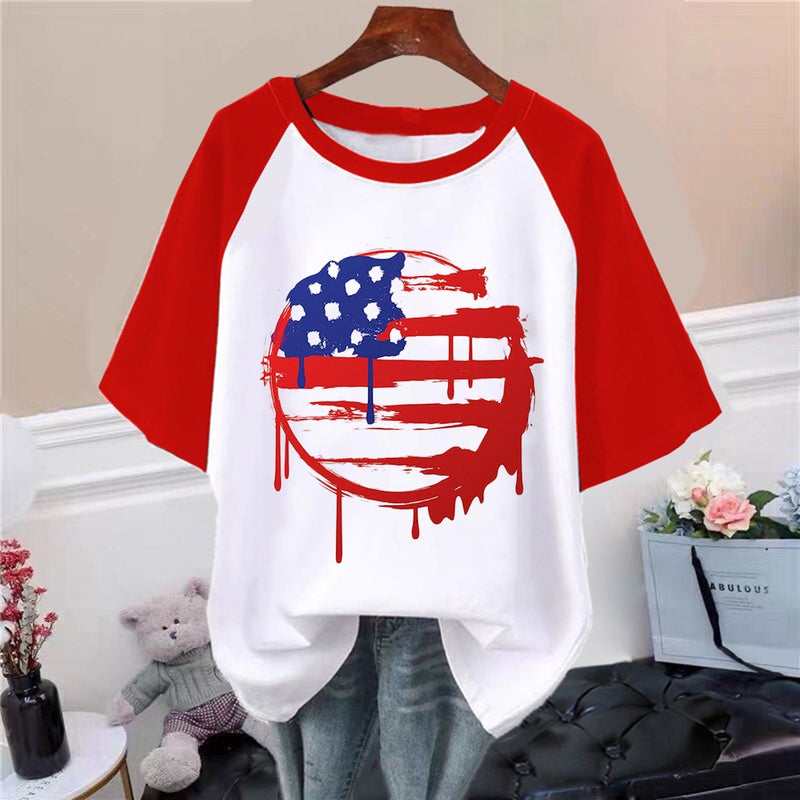 2023 new independent station independence day American flag printed women's T-shirt half sleeve round neck women - Image 2