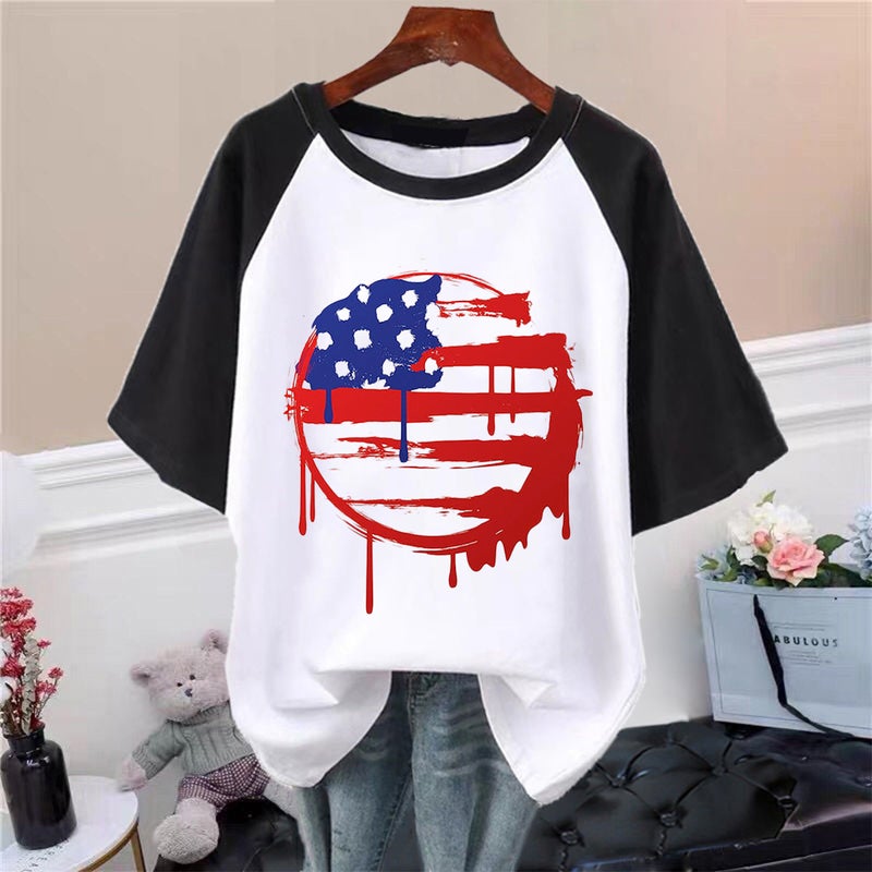 2023 new independent station independence day American flag printed women's T-shirt half sleeve round neck women - Image 5