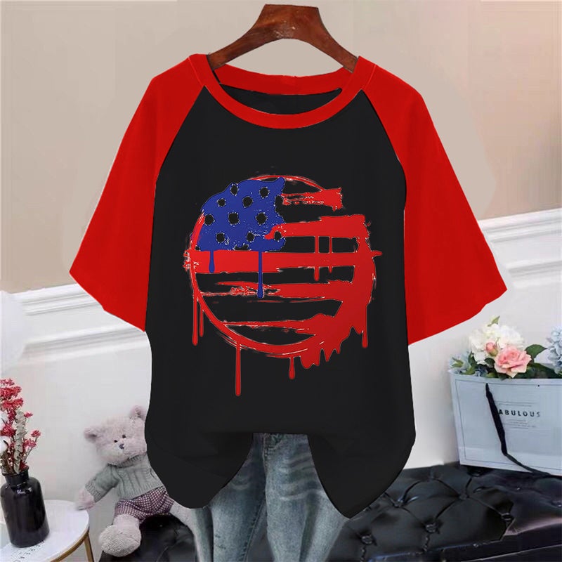 2023 new independent station independence day American flag printed women's T-shirt half sleeve round neck women - Image 3
