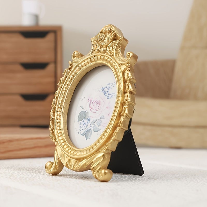 1PC Round Classic Photo Frame Floral Language Golden Home Decor - Image 4