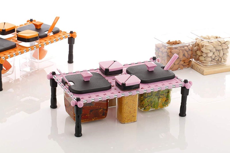 DAAS KITCHENWARE Kitchen New Traditional Looked Rajwadi Khatli StyleSpice Rack Set with Holders Spice Jar for Kitchen Conventional Looks 2 Spice containers and Multipurpose Pickle ContainerPink - Image 1
