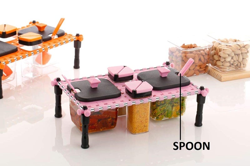 DAAS KITCHENWARE Kitchen New Traditional Looked Rajwadi Khatli StyleSpice Rack Set with Holders Spice Jar for Kitchen Conventional Looks 2 Spice containers and Multipurpose Pickle ContainerPink - Image 2