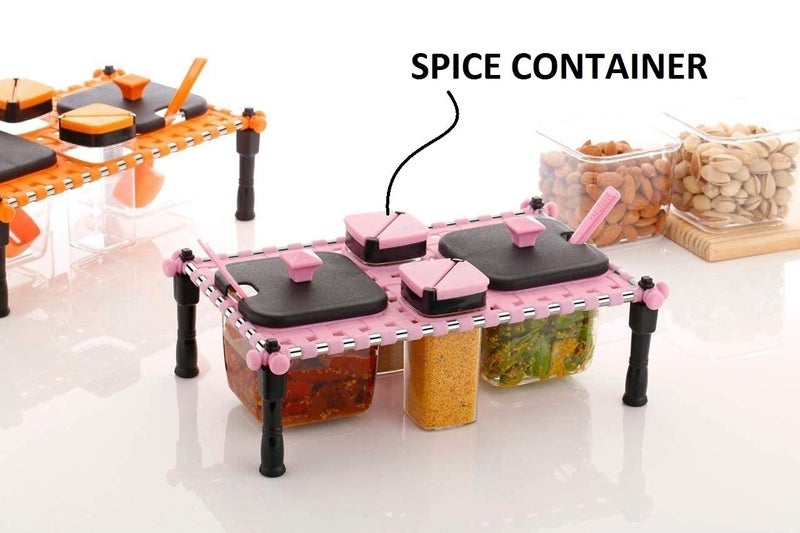 DAAS KITCHENWARE Kitchen New Traditional Looked Rajwadi Khatli StyleSpice Rack Set with Holders Spice Jar for Kitchen Conventional Looks 2 Spice containers and Multipurpose Pickle ContainerPink - Image 3