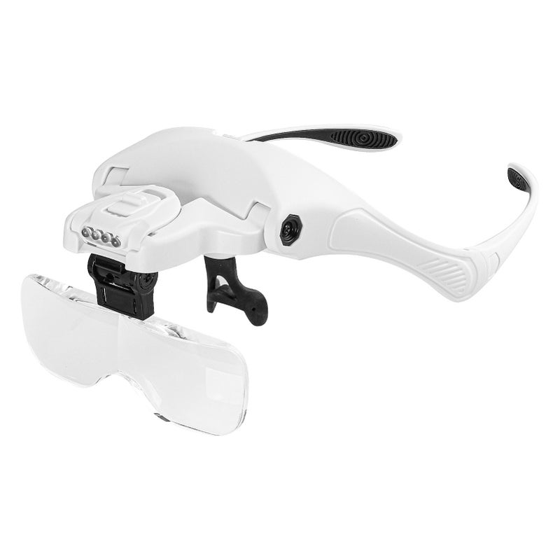 LED Illuminated Headband Magnifier 5 Detachable Lens 1.0X-3.5X Interchangeable Magnifier Glasses Loupe Cold or Warm Light Magnifying Tool for PCB Watch Jewelry Close up Work - Image 1
