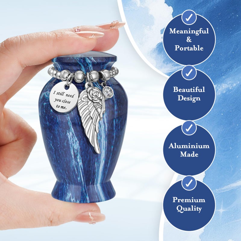 Dletay Small Urns for Human Ashes Keepsake 2.85 Inches Memorial Mini Cremation Urn for Women Men Aluminum Decorative Funeral Urns - Blue Marble - Image 3