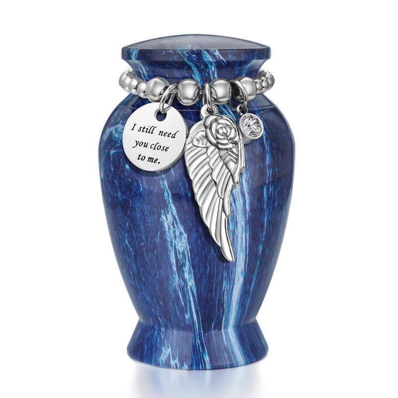 Dletay Small Urns for Human Ashes Keepsake 2.85 Inches Memorial Mini Cremation Urn for Women Men Aluminum Decorative Funeral Urns - Blue Marble - Image 1