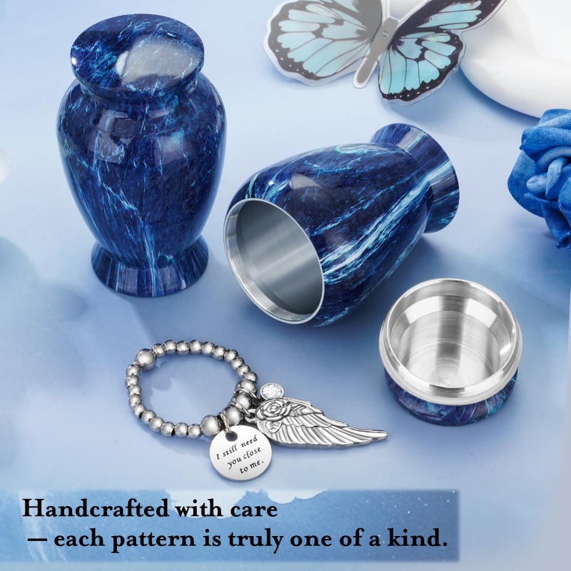 Dletay Small Urns for Human Ashes Keepsake 2.85 Inches Memorial Mini Cremation Urn for Women Men Aluminum Decorative Funeral Urns - Blue Marble - Image 4
