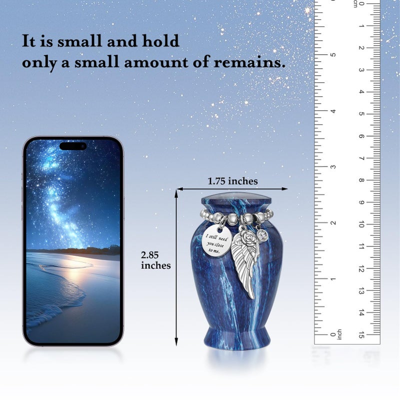 Dletay Small Urns for Human Ashes Keepsake 2.85 Inches Memorial Mini Cremation Urn for Women Men Aluminum Decorative Funeral Urns - Blue Marble - Image 2
