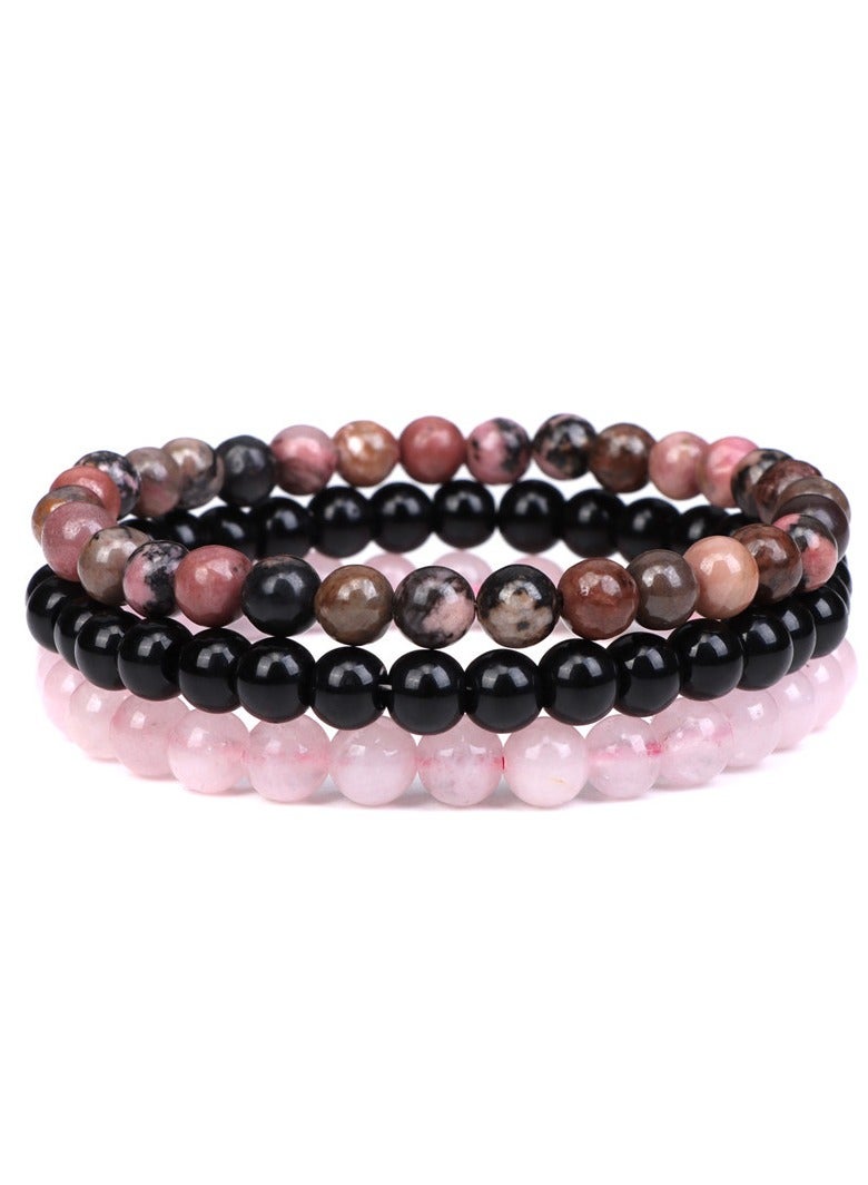 6 PCS 4mm Mini Semi - Precious Gemstones, Beaded Bracelets for Women Men Healing Stone Bracelet Crystal, Beaded Bracelet Adjustable Elastic Stretch Bracelet Unisex Jewelry Gifts
