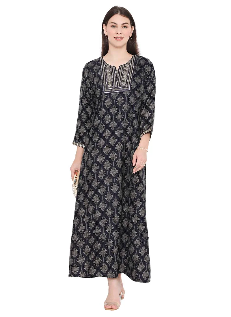 HANA & SARA ELEGANT THREAD EMBROIDERY WITH PRINTED LONG VISCOSE ARABIC KAFTAN JALABIYA DRESS