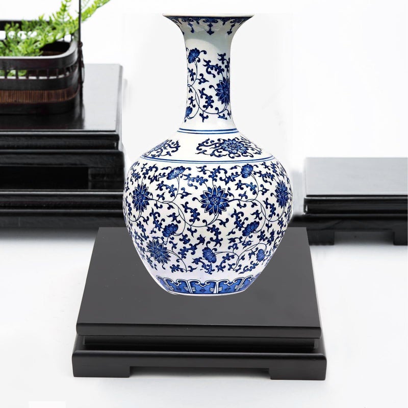 MDEOOSKY Wooden Display Stand - Rectangle Wood Display Base with Risers - Vase Riser, Teapot, Aquarium Lamp Base - Home Decoration - 7.67" W x 6.29" D x 1.69" H (Black) - Image 4