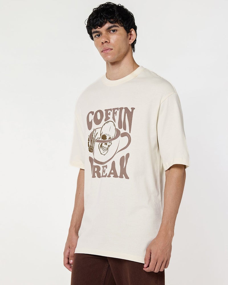 bewakoof Men's Gardenia Coffin Break Graphic Printed Oversized T-shirt - Image 1