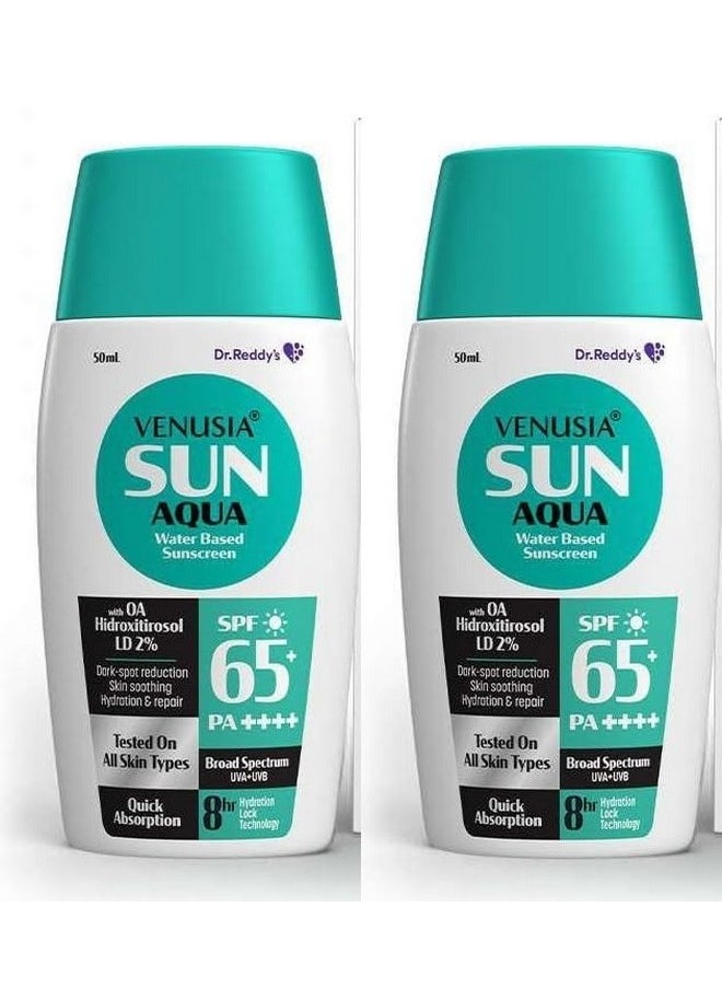 VENUSIA - Aqua Water Based Sunscreen I Spf 65 ++++| 8Hrs Hydration Lock I Uva, Uvb Protection I Ultra Light For Oily And Acne Skin |50 Ml X Pack Of 2 - Image 1