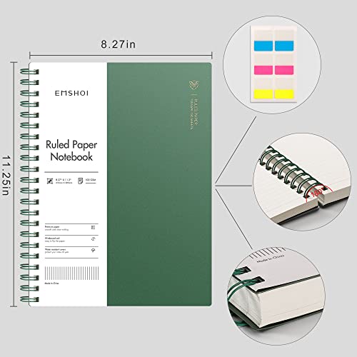 EMSHOI A4 Spiral Notebook College Ruled, 11.2" X 8.27", 150 Sheets/300 Pages, 100gsm Thick Lined Journal, Waterproof Softcover, Twin-Wire Binding, for School Work Business Writing, Gifts - Green - Image 2