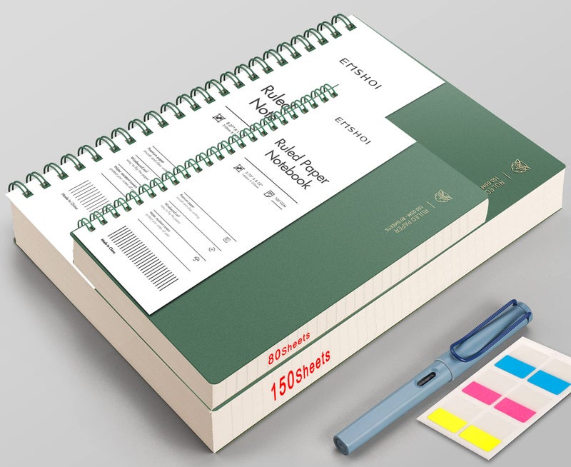 EMSHOI A4 Spiral Notebook College Ruled, 11.2" X 8.27", 150 Sheets/300 Pages, 100gsm Thick Lined Journal, Waterproof Softcover, Twin-Wire Binding, for School Work Business Writing, Gifts - Green - Image 5