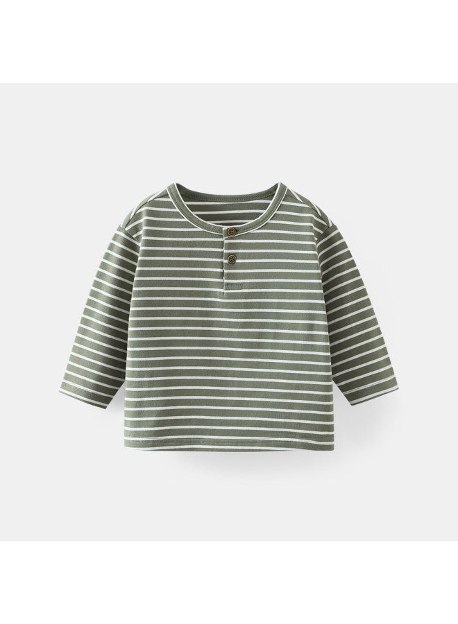 Baby's Skin-friendly Henry T-shirt Long Sleeve Spring/autumn Style Unisex Kids' T-shirt Children's Stripe Soft And Cozy Base Layer Top New - Image 5