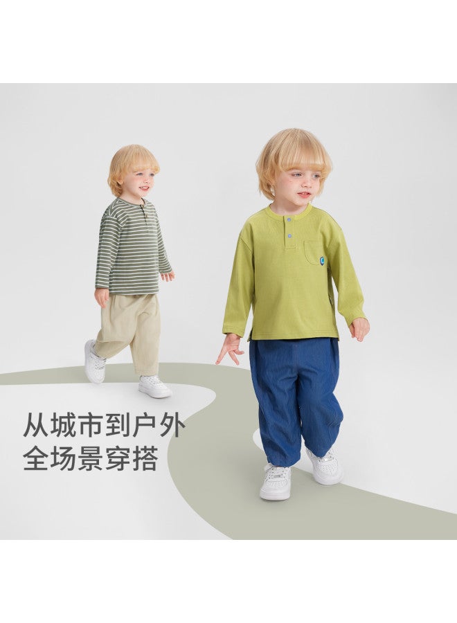 Baby's Skin-friendly Henry T-shirt Long Sleeve Spring/autumn Style Unisex Kids' T-shirt Children's Stripe Soft And Cozy Base Layer Top New - Image 4