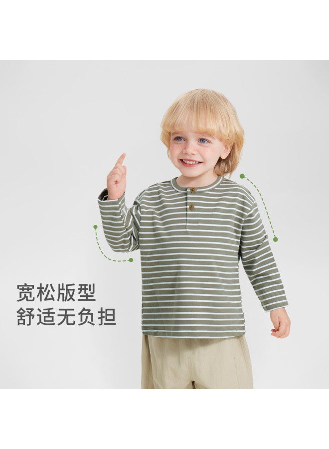 Baby's Skin-friendly Henry T-shirt Long Sleeve Spring/autumn Style Unisex Kids' T-shirt Children's Stripe Soft And Cozy Base Layer Top New - Image 3