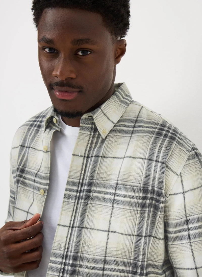 Matalan Ecru Long Sleeve Checked Shirt