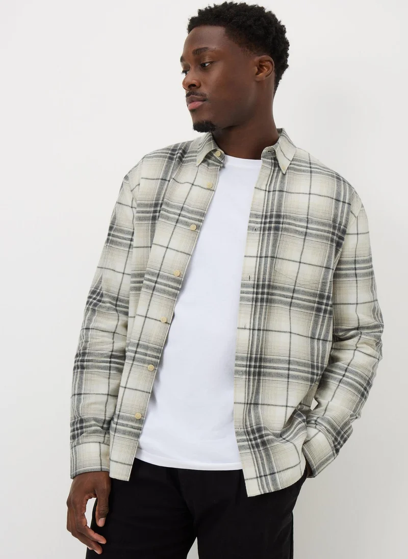 Matalan Ecru Long Sleeve Checked Shirt