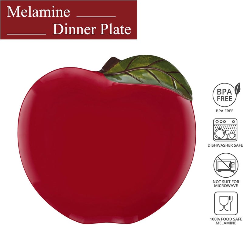 UP UPware Apple Melamine Dinner Plate Set Apple Shaped Plates for Main course Pasta and Salad BPAFree Dishwasher Safe Red 11 Inch Set of 6 - Image 2