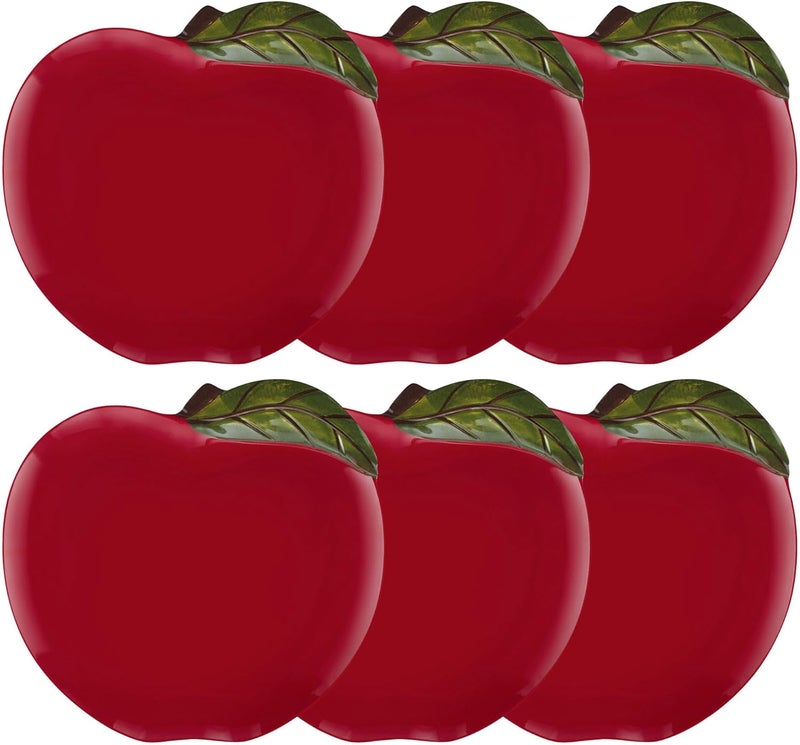 UP UPware Apple Melamine Dinner Plate Set Apple Shaped Plates for Main course Pasta and Salad BPAFree Dishwasher Safe Red 11 Inch Set of 6 - Image 1