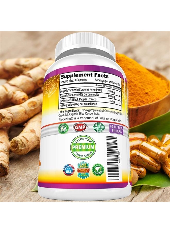 FRESH HEALTHCARE Turmeric Curcumin with BioPerine 1950mg - Natural Joint & Healthy Inflammatory Support with 95% Curcuminoids Complex - Black Pepper for Max Absorption - Non GMO, Gluten Free - 180 Capsules - Image 5