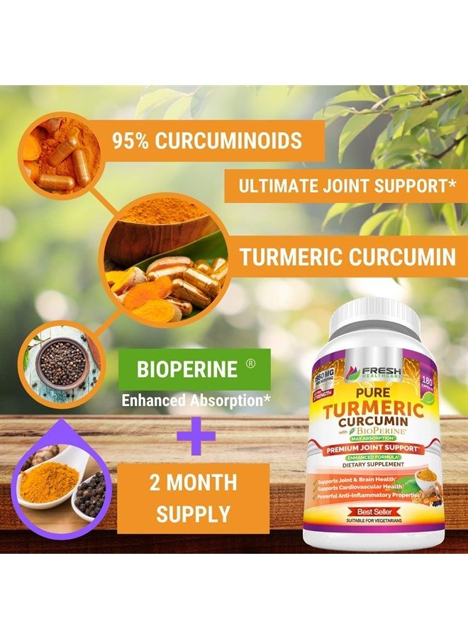 FRESH HEALTHCARE Turmeric Curcumin with BioPerine 1950mg - Natural Joint & Healthy Inflammatory Support with 95% Curcuminoids Complex - Black Pepper for Max Absorption - Non GMO, Gluten Free - 180 Capsules - Image 3