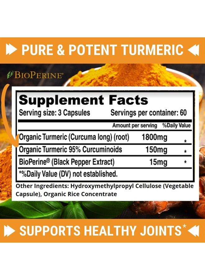 FRESH HEALTHCARE Turmeric Curcumin with BioPerine 1950mg - Natural Joint & Healthy Inflammatory Support with 95% Curcuminoids Complex - Black Pepper for Max Absorption - Non GMO, Gluten Free - 180 Capsules - Image 4