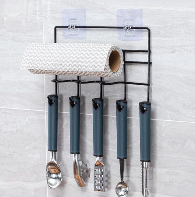 MULTIPURPOSE KITCHEN HOOK RACK KITCHEN HANGING ORGANIZER RACK TOWEL AND TISSUE HOLDER FOR KITCHEN AND BTHROOM RACK HANGING ORGANIZER SPATULA HOOK UTENSIL RACKS