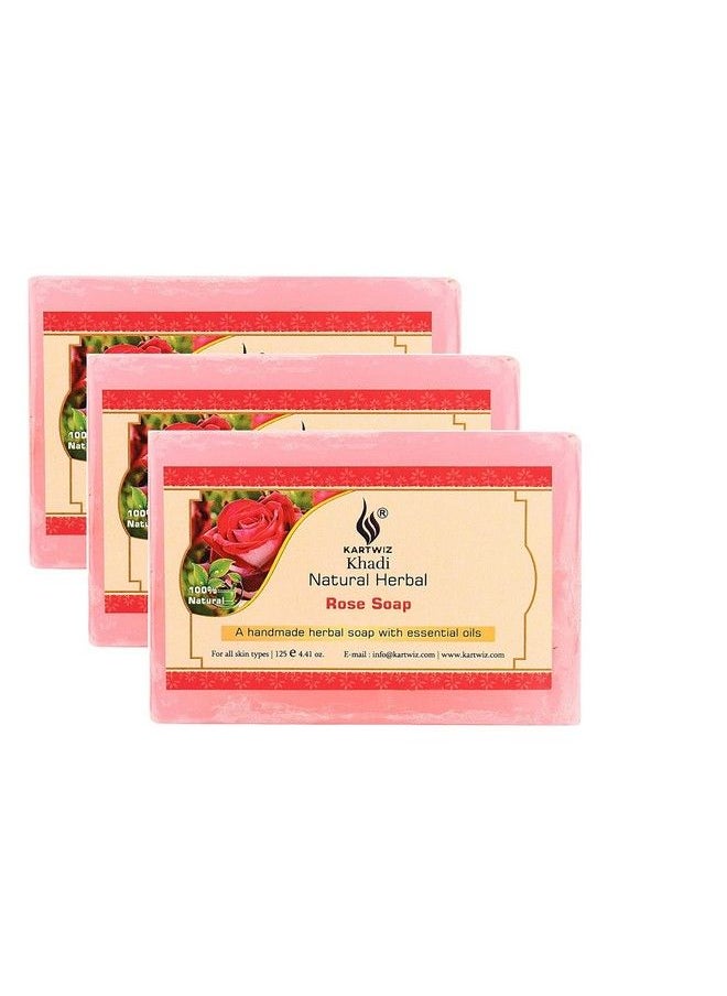 Parvati Gramodyog Khadi Rose Water Soap 125 Gm (Pack Of 3) By Parvati Gramodyog Herbal Products Made In India  - Image 2