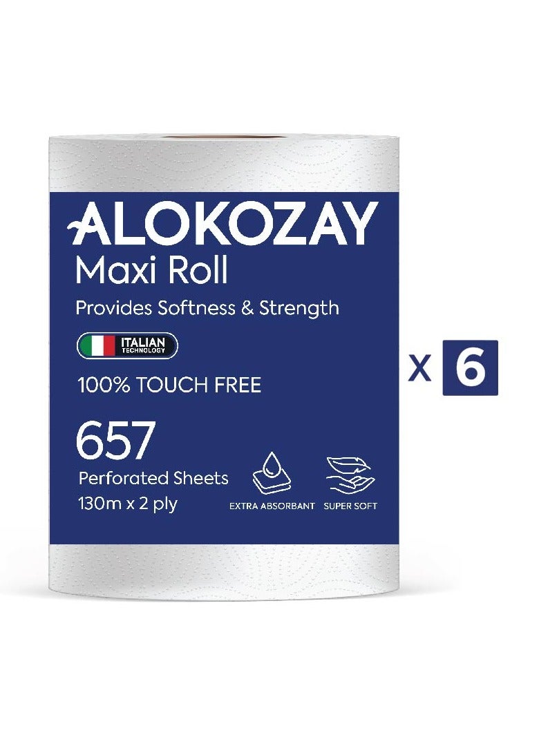 Alokozay Maxi Roll - 657 Sheets X 2ply - 130 Meters X Pack of 6 6 Rolls