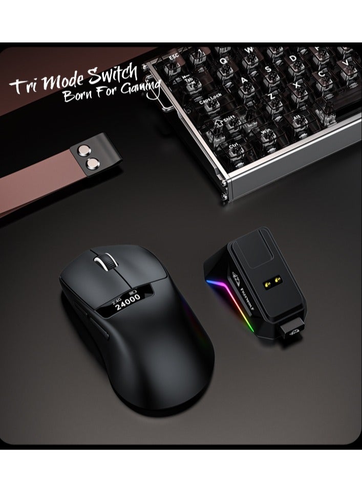 Free wolf Tri-Mode Ultra-Light Gaming Mouse, 24,000 DPI PAW3311, 59 g, RGB Magnetic Charging Dock, 1 kHz Polling, Right-Hand Ergonomics, HUANO 80M Switches (USB-C/2.4 GHz/Bluetooth) - Image 2