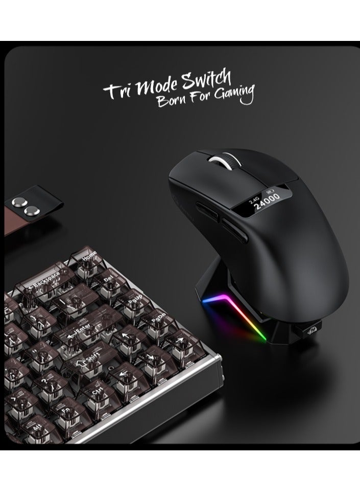 Free wolf Tri-Mode Ultra-Light Gaming Mouse, 24,000 DPI PAW3311, 59 g, RGB Magnetic Charging Dock, 1 kHz Polling, Right-Hand Ergonomics, HUANO 80M Switches (USB-C/2.4 GHz/Bluetooth) - Image 4