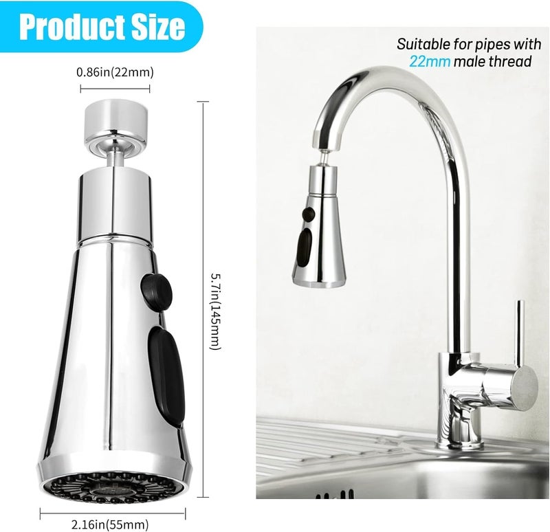 WOTOFY Kitchen Sink Tap Extender 360Rotatable Sink Faucet Sprayer Attachment for Kitchen Sink 3 Modes Shower Head Kitchen Tap with Flexible Tap for Easy Access - Image 5
