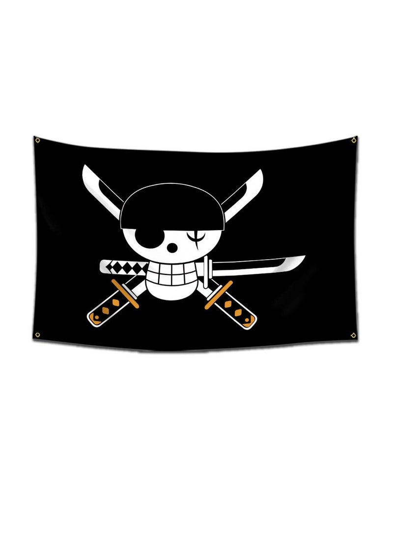 General 1-Pieces Polyester Flag ONE PIECE Cartoon Flag Design Cosplay Pirate Flag Straw Hat Luffy Print Room Decor with Corners Buckle 60*90cm Black-A3  - Image 1
