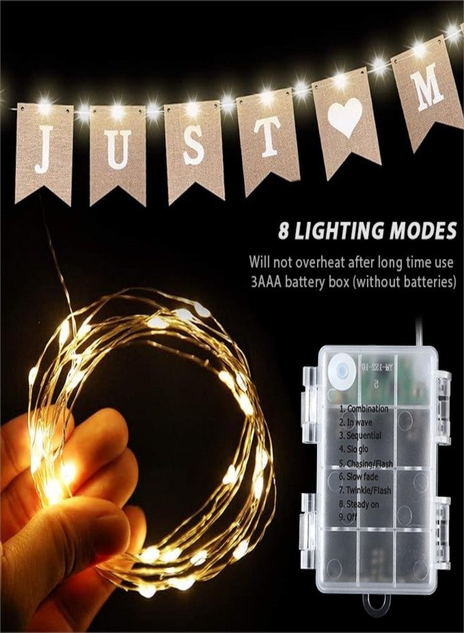 مادر لافتة من الخيش مكتوب عليها "متزوجان حديثًا"، لافتة زفاف مزينة بسلسلة إضاءة LED خيالية بثمانية أوضاع وميض، لافتة معلقة، زينة كشك الصور لحفلات توديع العزوبية، وحفلات الزفاف، والخطوبة، وحفلات السيارات - Image 3