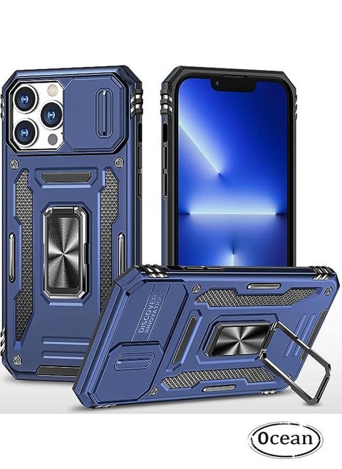 iPhone 15 Pro Max Case, Slide Camera Cover, Built-in 360° Rotate Ring Kickstand, Military Grade Shockproof Test, Heavy Duty Shockproof Protective Case for iPhone 15 Pro Max 6.7 Inch (Blue)