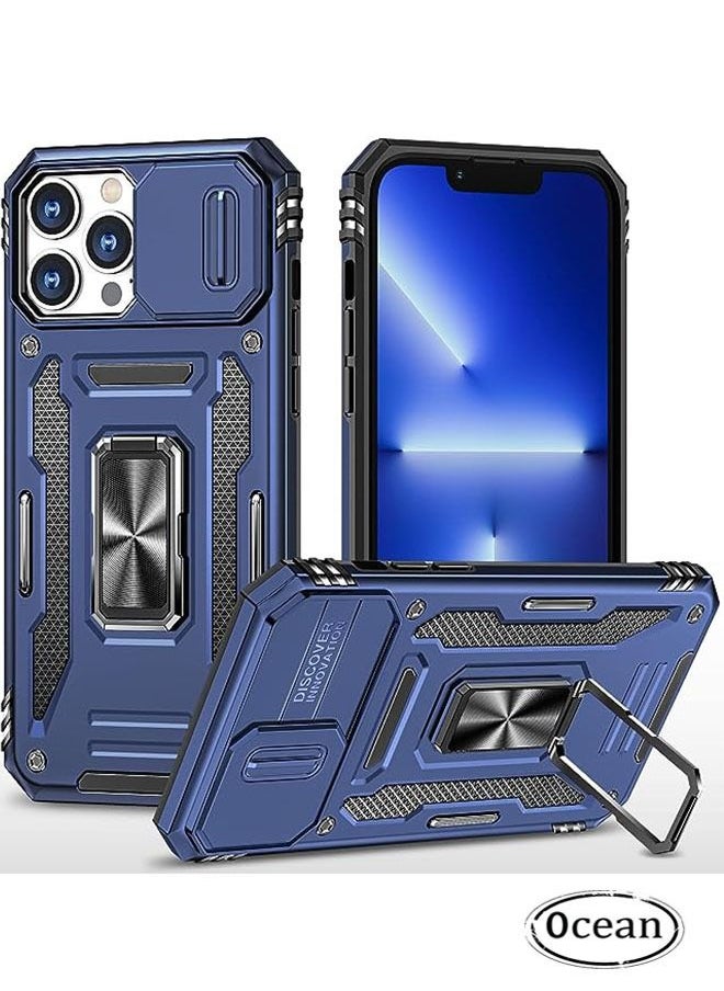 iPhone 15 Pro Max Case, Slide Camera Cover, Built-in 360° Rotate Ring Kickstand, Military Grade Shockproof Test, Heavy Duty Shockproof Protective Case for iPhone 15 Pro Max 6.7 Inch (Blue)