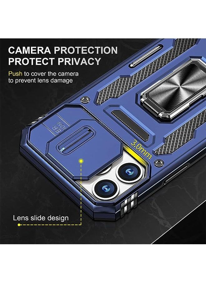iPhone 15 Pro Max Case, Slide Camera Cover, Built-in 360° Rotate Ring Kickstand, Military Grade Shockproof Test, Heavy Duty Shockproof Protective Case for iPhone 15 Pro Max 6.7 Inch (Blue)