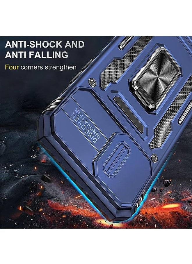 iPhone 15 Pro Max Case, Slide Camera Cover, Built-in 360° Rotate Ring Kickstand, Military Grade Shockproof Test, Heavy Duty Shockproof Protective Case for iPhone 15 Pro Max 6.7 Inch (Blue)