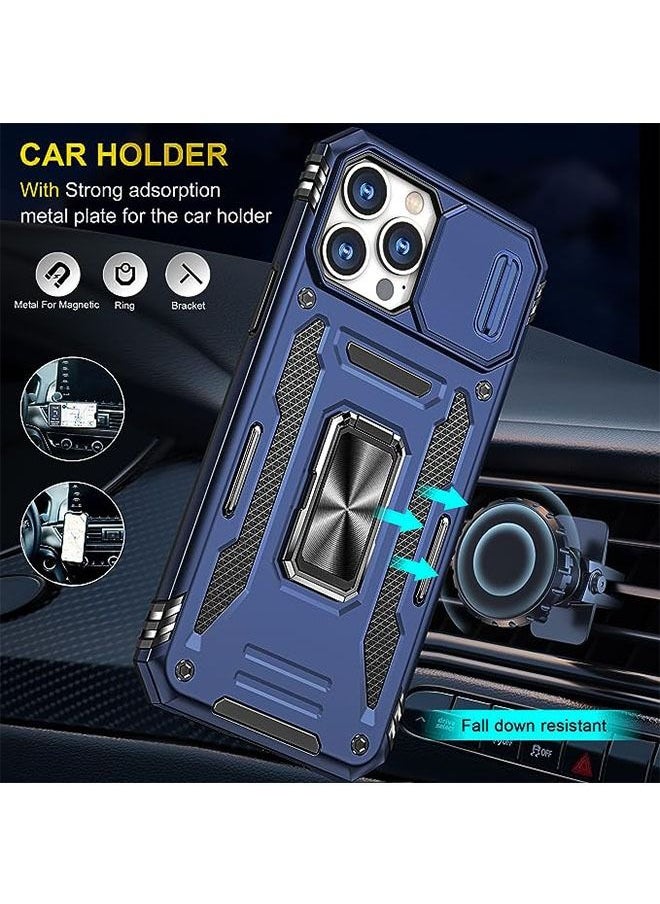 iPhone 15 Pro Max Case, Slide Camera Cover, Built-in 360° Rotate Ring Kickstand, Military Grade Shockproof Test, Heavy Duty Shockproof Protective Case for iPhone 15 Pro Max 6.7 Inch (Blue)
