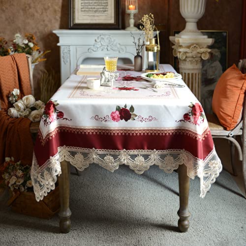 SUTAVIA Lace Embroidered Table Cloth,Rectangular Farmhouse TableCover,Classic Oblong Antique Flower Decor Macrame Tablecloth (Burgundy, Rectangle/Oblong,60 x 84 Inch,6-8 Seats) - Image 5