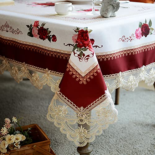 SUTAVIA Lace Embroidered Table Cloth,Rectangular Farmhouse TableCover,Classic Oblong Antique Flower Decor Macrame Tablecloth (Burgundy, Rectangle/Oblong,60 x 84 Inch,6-8 Seats) - Image 1