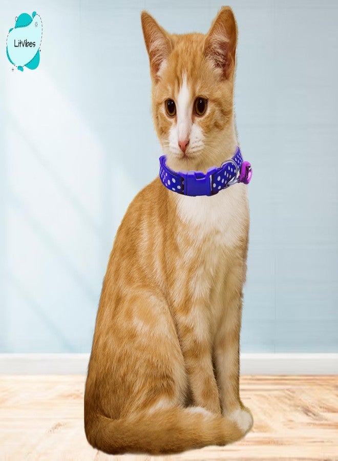 Litvibes Cat & Puppy Collar with Bell,Kitten & Small Dogs Soft Adjustable,Safe,Solid & Protective Breakaway for Cats & Puppies,Cute Kitty Neckband with Dots Print-(Blue) - Image 5