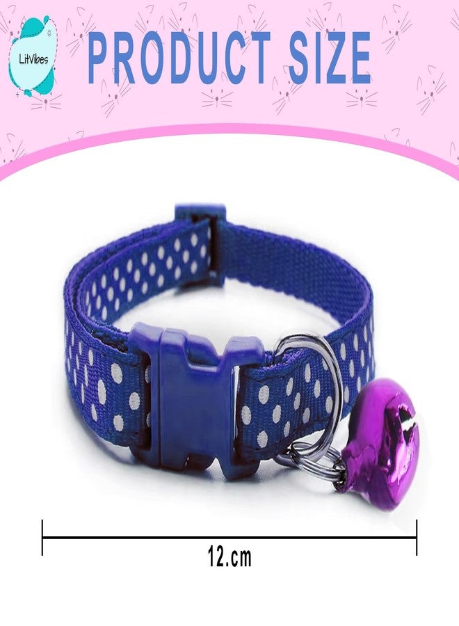 Litvibes Cat & Puppy Collar with Bell,Kitten & Small Dogs Soft Adjustable,Safe,Solid & Protective Breakaway for Cats & Puppies,Cute Kitty Neckband with Dots Print-(Blue) - Image 4
